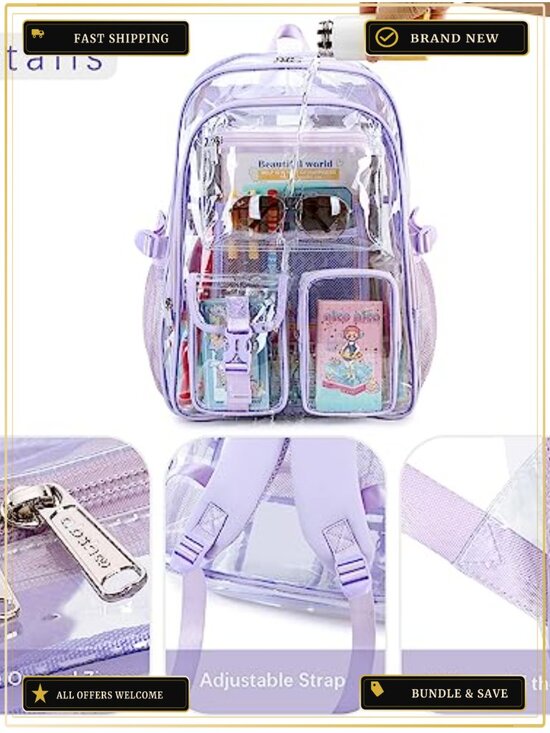 Large Clear Backpack PVC Heavy Duty Waterproof School Bookbag main image 3